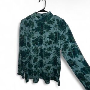Women’s Green Floral Velvet Mock Neck Top